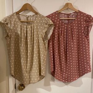 Polka Dot Blouse Set - Beige and Pink